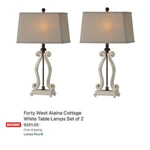 Forty West Designs Alaina Ivory Linen Wood Table Lamps, Set Of Two